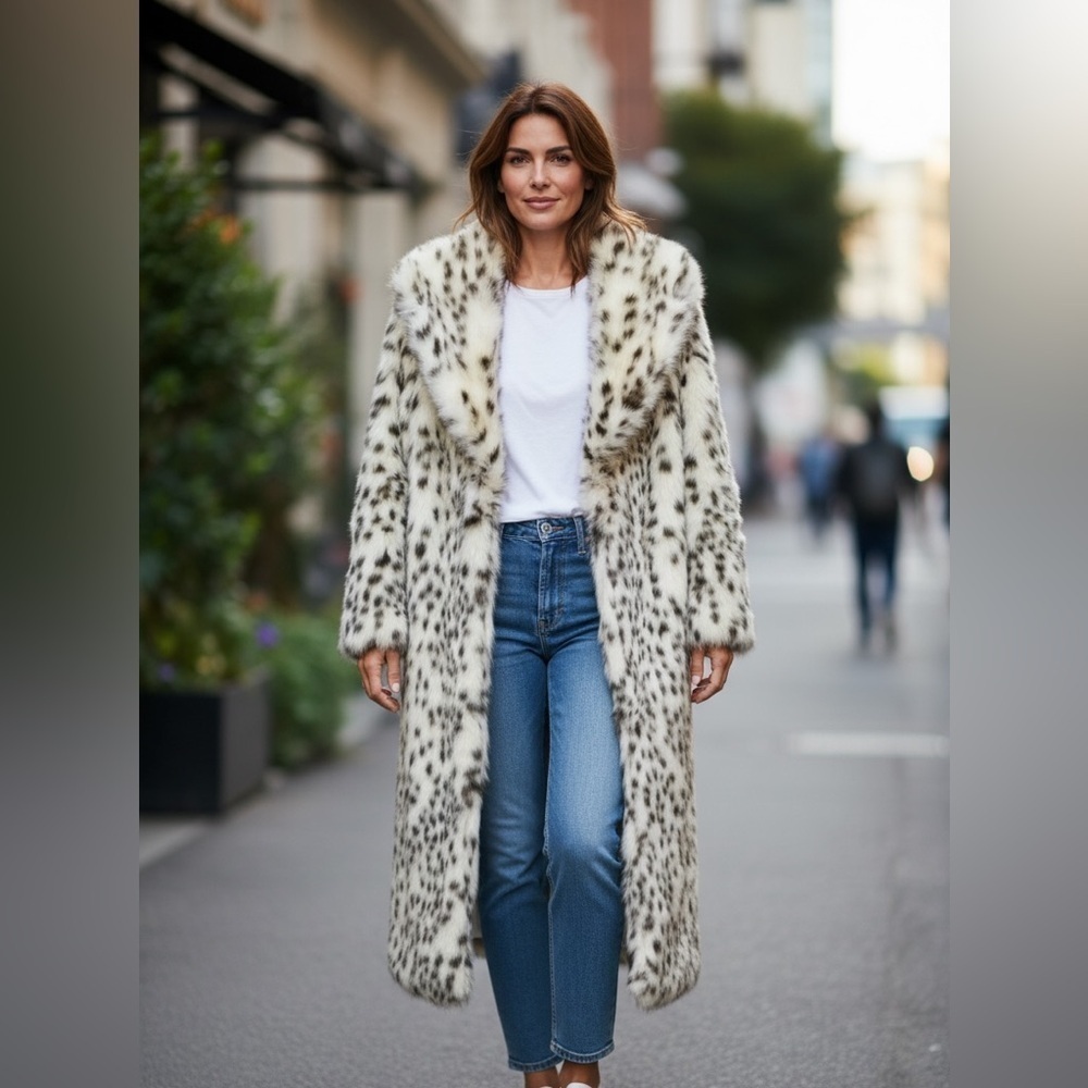 New Gigis Faux Fur Leopard Print Long Coat Sz EU 34 MSRP $799